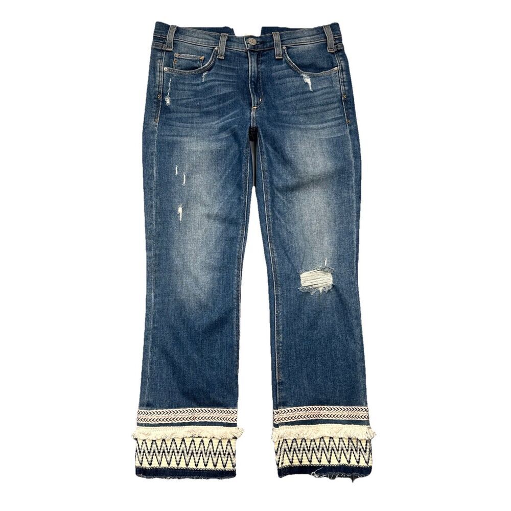 McGuire Straight Leg Crop Jeans 28 (29x25) Blue Embroidered Distressed Womens